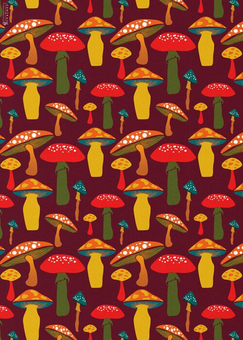 Mushroom Vintage Wrapping Paper | Recyclable, Made in UK