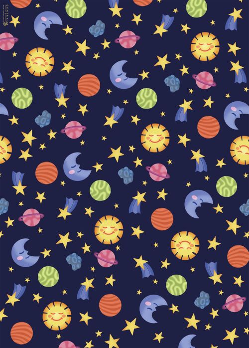 Moon, Sun, & Stars Wrapping Paper | Recyclable, Made in UK