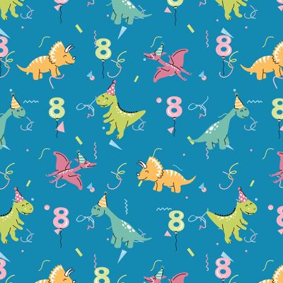 8th Birthday Dinos Wrapping Paper | Recyclable, Made in UK