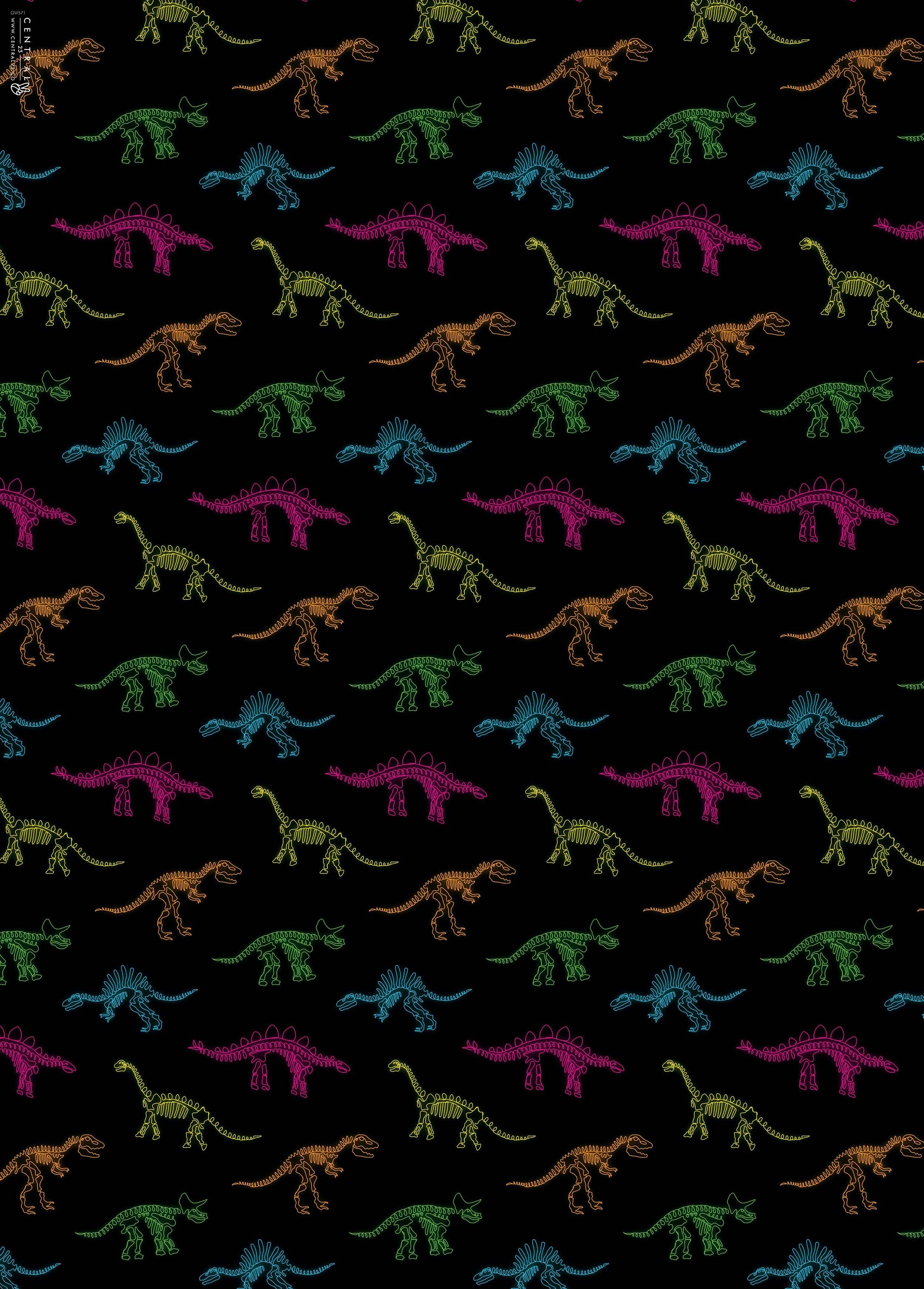 Carta da regalo con ossa di dinosauro al neon | Riciclabile, prodotto nel Regno Unito