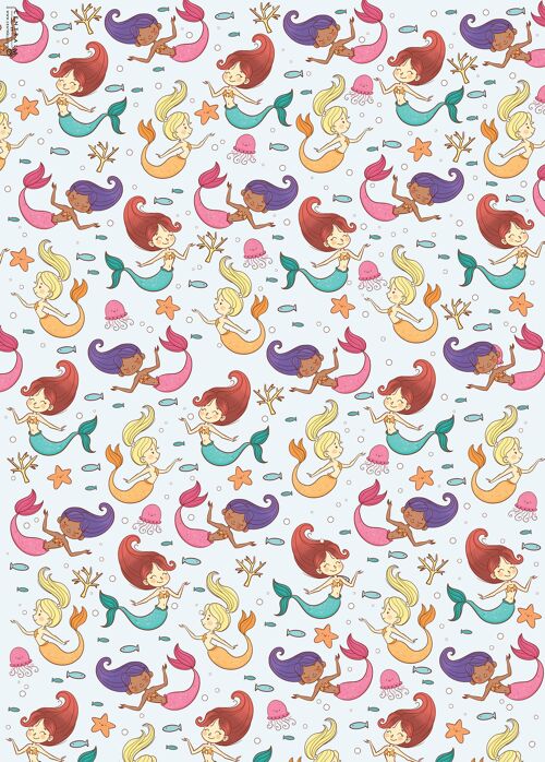Mermaid Cartoon Wrapping Paper | Recyclable, Made in UK