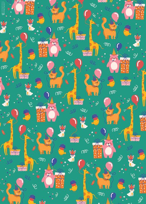 Cute Party Animals Wrapping Paper | Recyclable, Made in UK