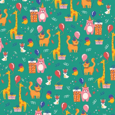 Papier d'emballage Animaux de fête mignons | Recyclable, fabriqué au Royaume-Uni