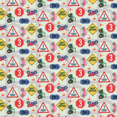 3rd Birthday Road Wrapping Paper | Recyclable, Made in UK