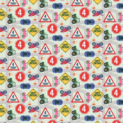 Papier d'emballage de route du 4e anniversaire | Recyclable, fabriqué au Royaume-Uni