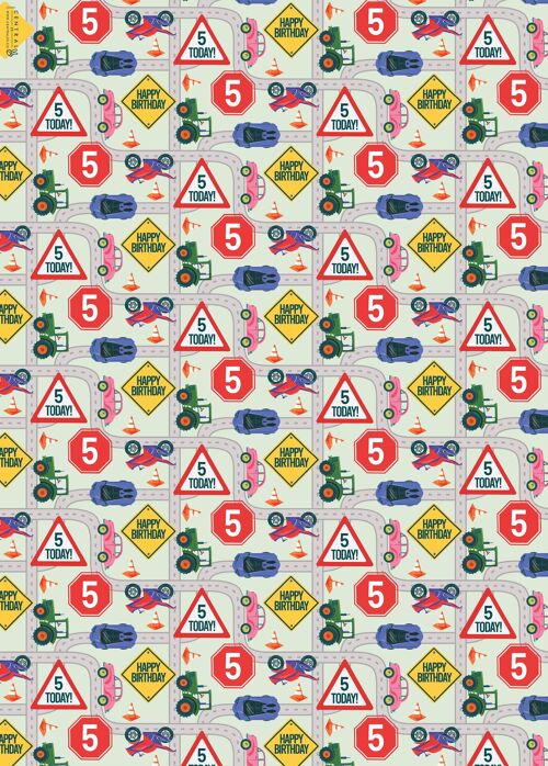 5th Birthday Road Wrapping Paper | Recyclable, Made in UK