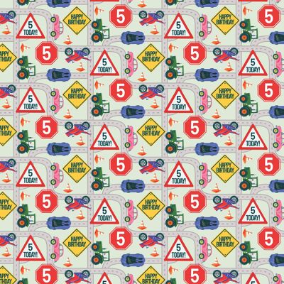 5th Birthday Road Wrapping Paper | Recyclable, Made in UK
