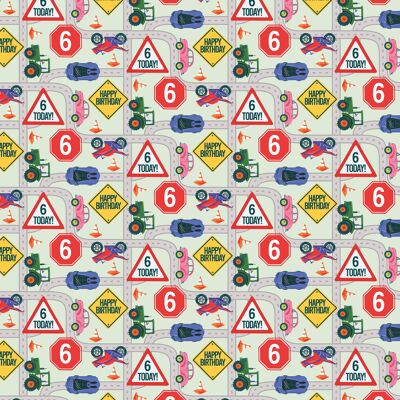 6th Birthday Road Wrapping Paper | Recyclable, Made in UK