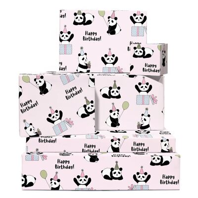 Papel de regalo de panda de cumpleaños | Reciclable, fabricado en el Reino Unido.