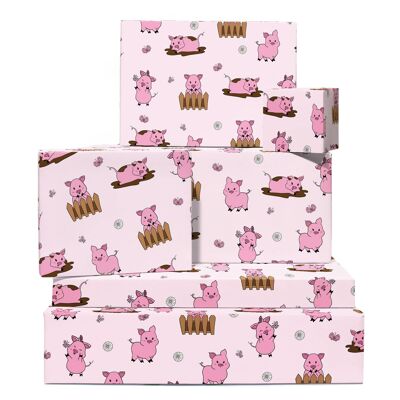 Papel de regalo de cerdo lindo | Reciclable, fabricado en el Reino Unido.