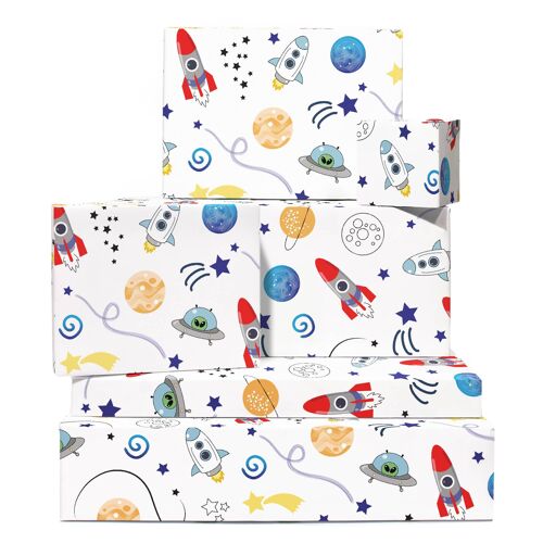 Cartoon Space Wrapping Paper | Recyclable, Made in UK
