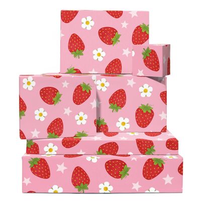 Papier cadeau fraises | Recyclable, fabriqué au Royaume-Uni