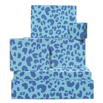 Papel de regalo de leopardo azul | Reciclable, fabricado en el Reino Unido.
