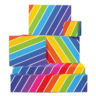 Papel de regalo con líneas arcoíris | Reciclable, fabricado en el Reino Unido.