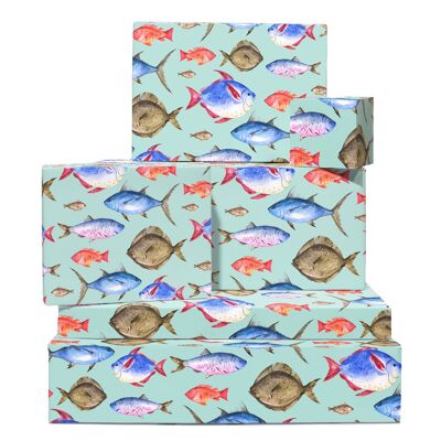 Papel de regalo de peces de acuarela | Reciclable, fabricado en el Reino Unido.