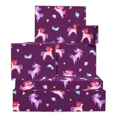 Papel de regalo de unicornios de acuarela | Reciclable, fabricado en el Reino Unido.