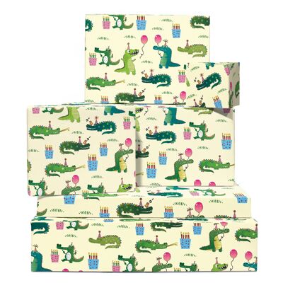 Papel de regalo para fiesta de cocodrilo | Reciclable, fabricado en el Reino Unido.