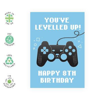 Joyeux 8e anniversaire, carte de joueur | Respectueux de l'environnement, fabriqué au Royaume-Uni 2