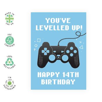 Joyeux 14e anniversaire, carte de joueur | Respectueux de l'environnement, fabriqué au Royaume-Uni 2