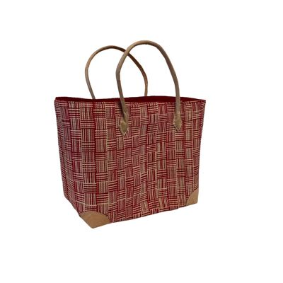 Red "Androka" woven rabane basket with GM size pouch