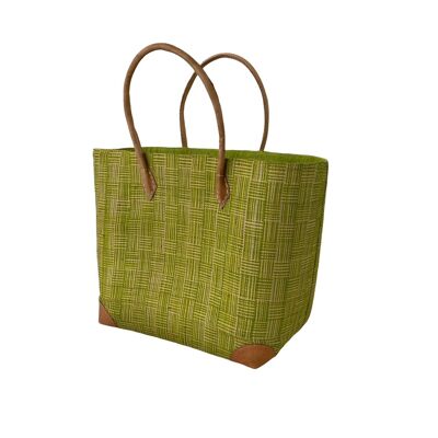 Green "Androka" woven rabane basket with GM size pouch