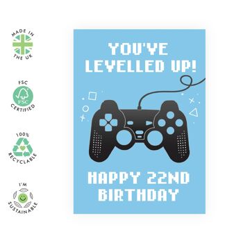 Joyeux 22e anniversaire, carte de joueur | Respectueux de l'environnement, fabriqué au Royaume-Uni 2