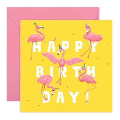 Tarjeta del feliz cumpleaños de los flamencos | Respetuoso con el medio ambiente, fabricado en el Reino Unido.