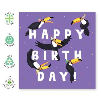 Carte de joyeux anniversaire toucans | Respectueux de l'environnement, fabriqué au Royaume-Uni 2
