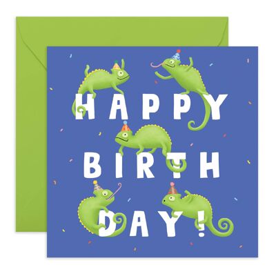 Tarjeta del feliz cumpleaños de los camaleones de <br> Agrega Estilo A Su Móvil! Respetuoso con el medio ambiente, fabricado en el Reino Unido.