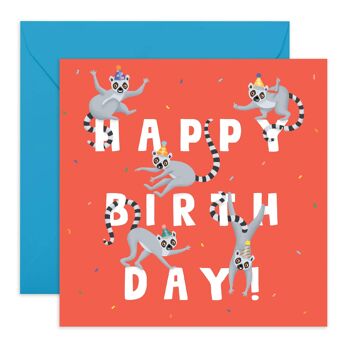 Carte de joyeux anniversaire de lémuriens | Respectueux de l'environnement, fabriqué au Royaume-Uni 1