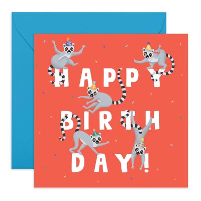 Carte de joyeux anniversaire de lémuriens | Respectueux de l'environnement, fabriqué au Royaume-Uni