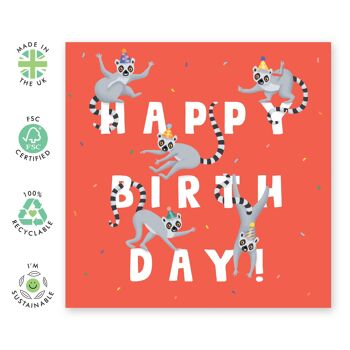 Carte de joyeux anniversaire de lémuriens | Respectueux de l'environnement, fabriqué au Royaume-Uni 2