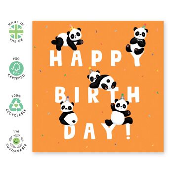 Carte Joyeux Anniversaire Pandas | Respectueux de l'environnement, fabriqué au Royaume-Uni 2