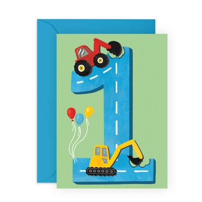1st Birthday Diggers Card | Eco-Friendly, Made in UK