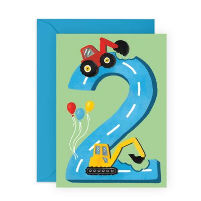 2nd Birthday Diggers Card | Eco-Friendly, Made in UK