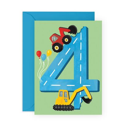 4th Birthday Diggers Card | Eco-Friendly, Made in UK