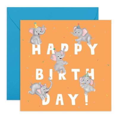 Tarjeta del feliz cumpleaños de los elefantes | Respetuoso con el medio ambiente, fabricado en el Reino Unido.