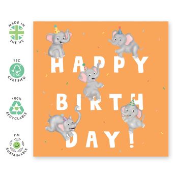 Carte de joyeux anniversaire éléphants | Respectueux de l'environnement, fabriqué au Royaume-Uni 2