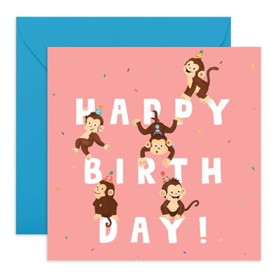 Tarjeta del feliz cumpleaños de los monos | Respetuoso con el medio ambiente, fabricado en el Reino Unido.