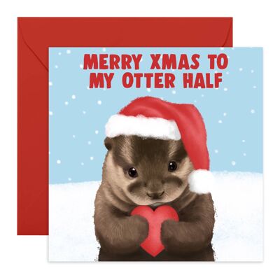 Merry Xmas Otter halbe Karte | Umweltfreundlich, hergestellt in Großbritannien