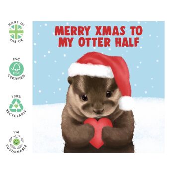 Merry Xmas Otter demi-carte | Respectueux de l'environnement, fabriqué au Royaume-Uni 2