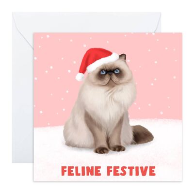 Carte de Noël féline de chat de fête | Respectueux de l'environnement, fabriqué au Royaume-Uni