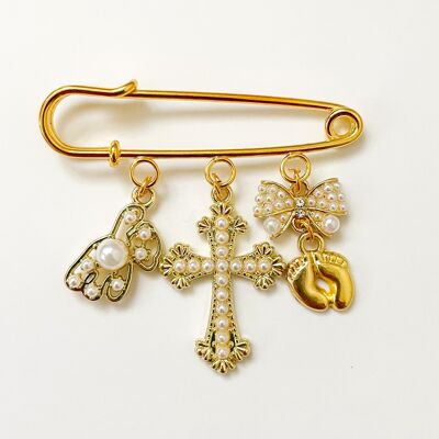Pin amuleto de la suerte como regalo de nacimiento o bautizo con 4 amuletos