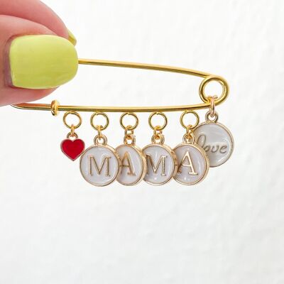 Anstecknadel Glücksbringer Mama, in gold, als Geschenk zum Muttertag