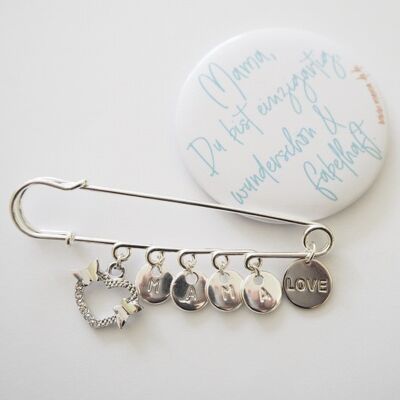 Pin lucky charm Mama, in silver, as a gift for Mother's Day