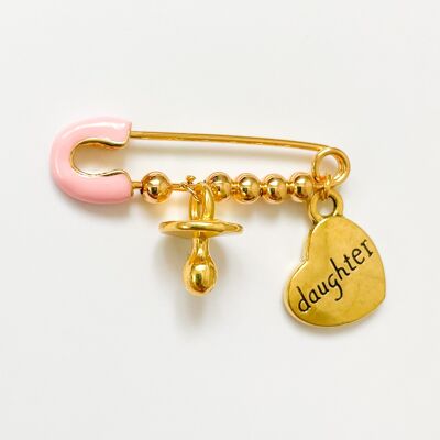 Pin amuleto de la suerte para bebé niña como regalo de nacimiento, rosa claro con 2 amuletos