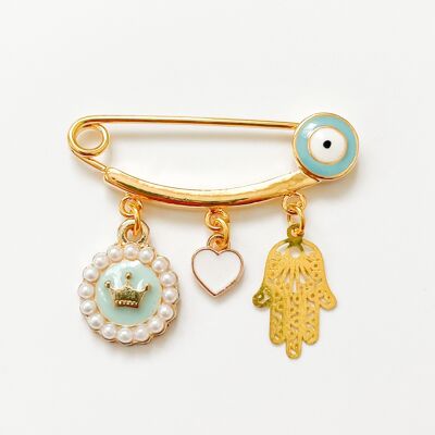 Pin lucky charm for baby boys as a gift for birth, Evil Eye light blue
