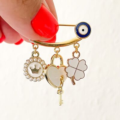 Pin lucky charm for babies as a gift for birth, Evil Eye dark blue