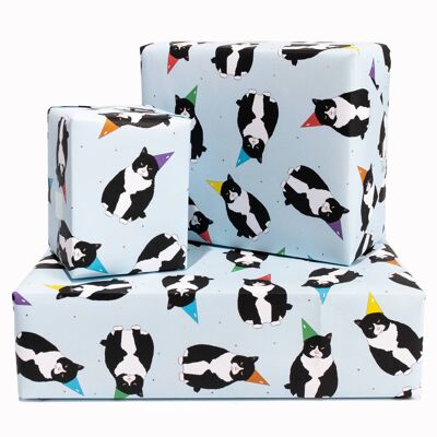 Feuille de papier d'emballage chat grincheux. Recyclable, fabriqué au Royaume-Uni