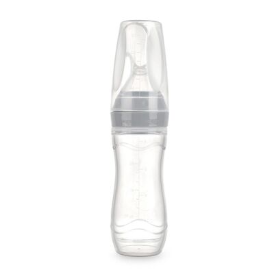 Squeeze Feeding Bottle with Spoon - Grey